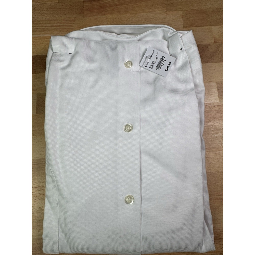 Pronto Uomo Non-Iron Dress Shirt Classic Fit White 100% Cotton 22 34/35 - Picture 5 of 6